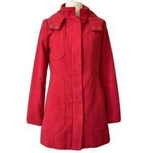 Merono Womens Red Swing Coat Front Pockets, Hood, Hidden Zipper Jacket Small